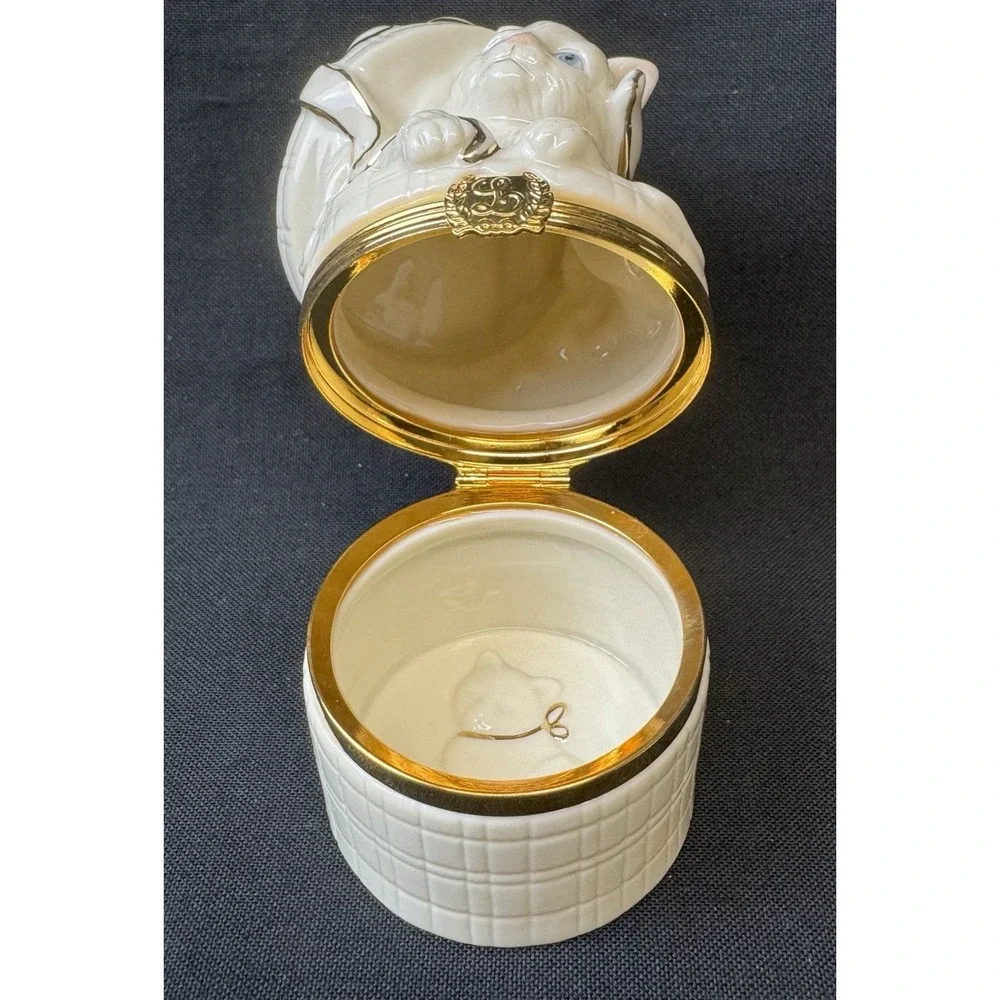 Lenox Treasures The Inquistive Kitten Trinket Box W/ Charm & COA MINT Condition